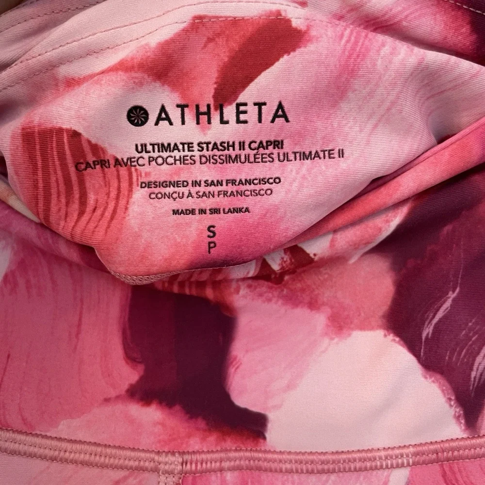 Athleta Ultimate Stash II Capri‎ Leggings S Pink Floral Abstract Pocket Crop 19